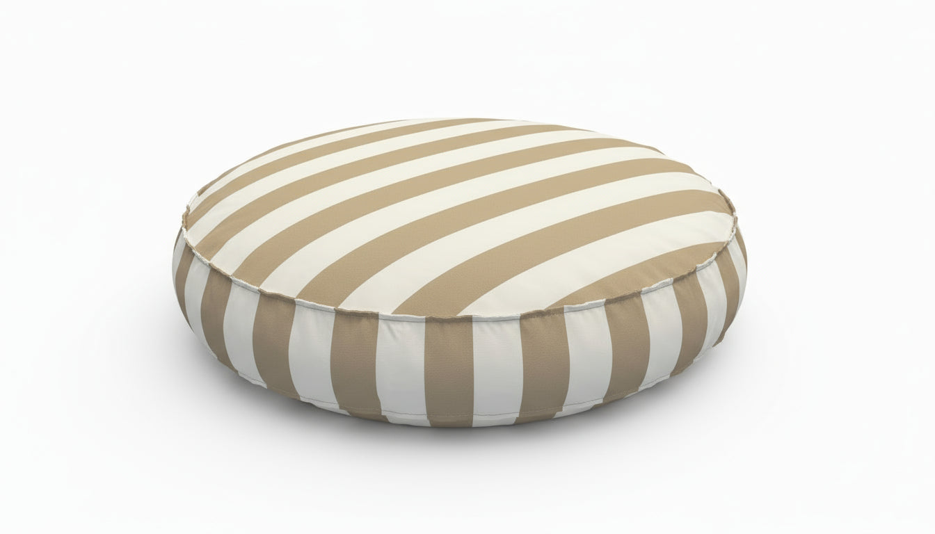 Pawesome Indoor/Outdoor Premium Round Dog Bed in Taupe Stripe