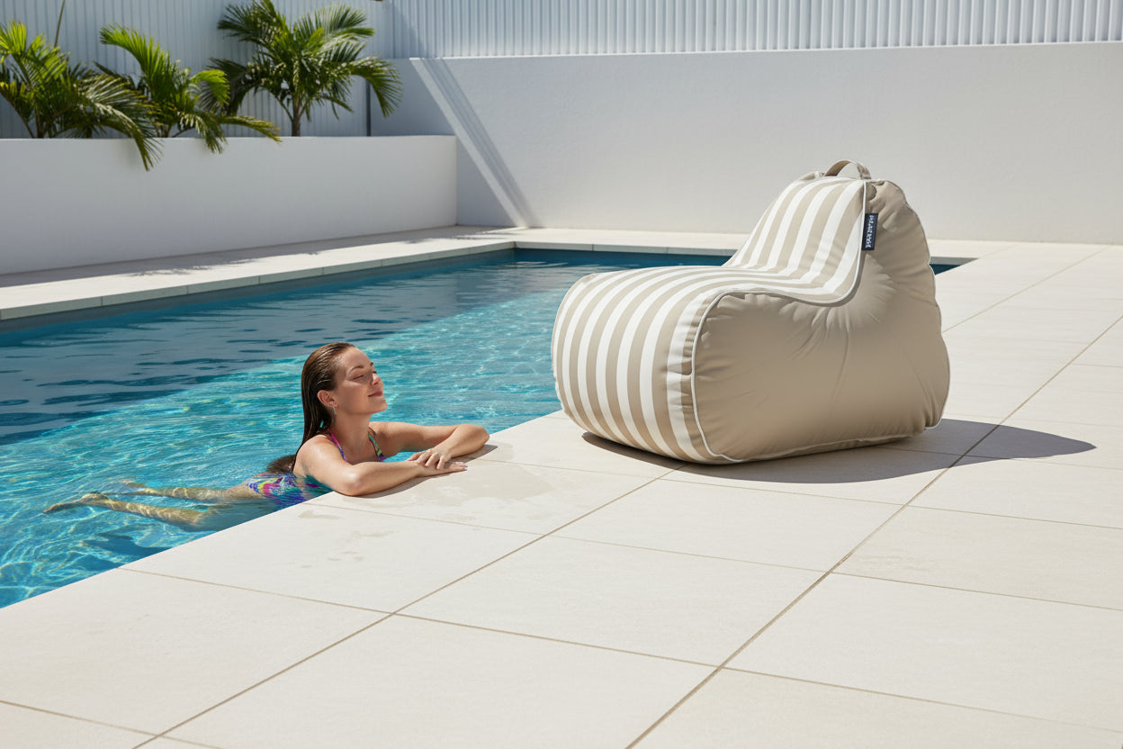 Byron Bay Outdoor Waterproof Bean Bag in Taupe Stripe