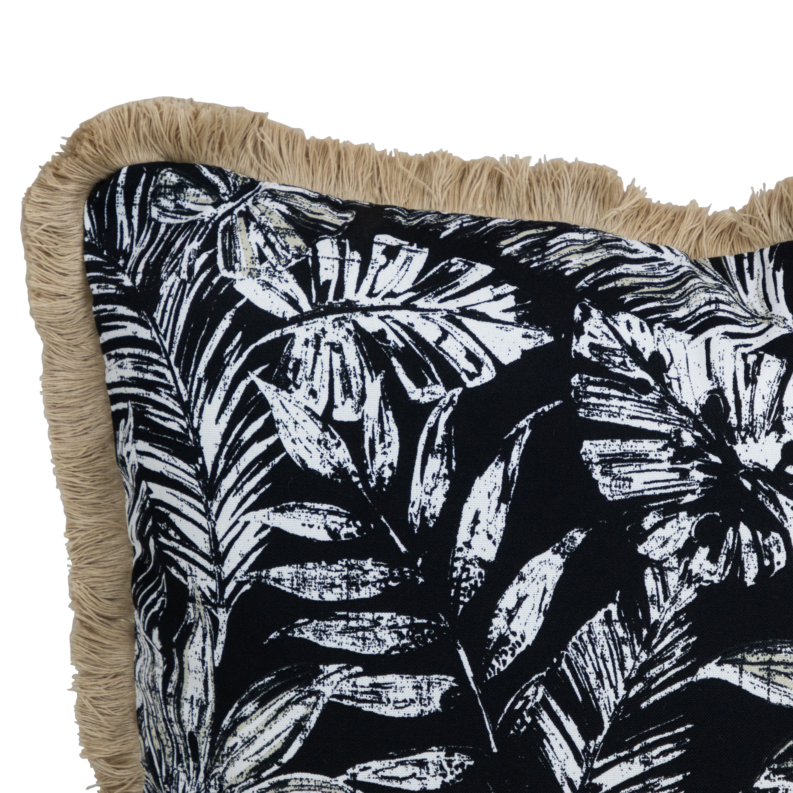 Tahiti Black Escape - 50x50cm Fringed Outdoor Cushion