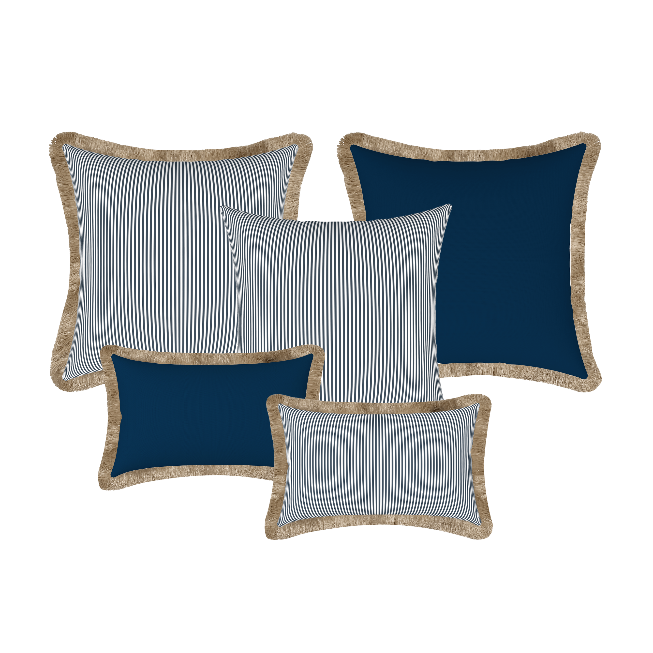 Tahiti Outdoor Cushions Stylist Selection - Marine Stripe with Navy 5pc (ETA Late May 26)