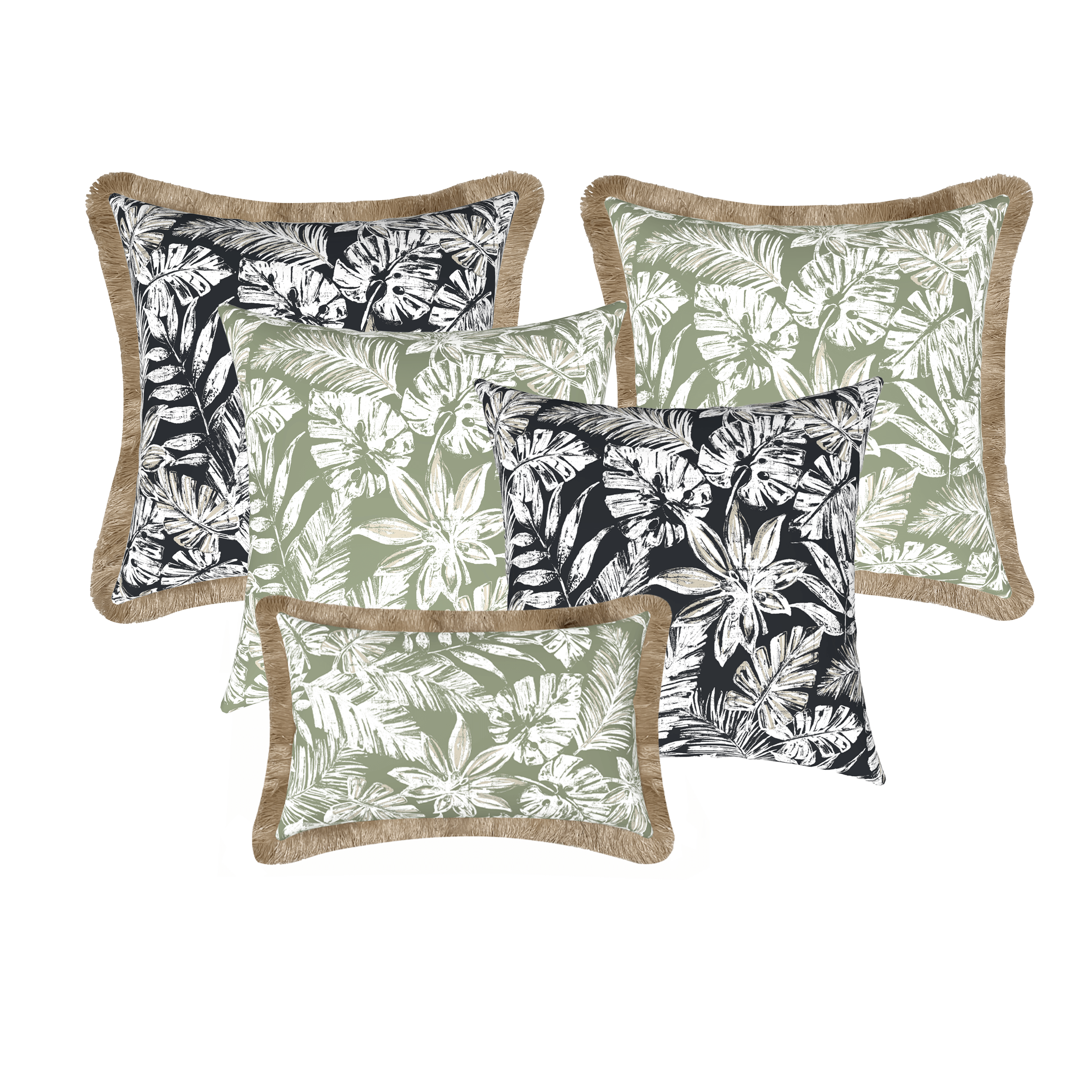 Tahiti Outdoor Cushions Stylist Selection - Sage with Black Escape 5pc (ETA Late May 26)