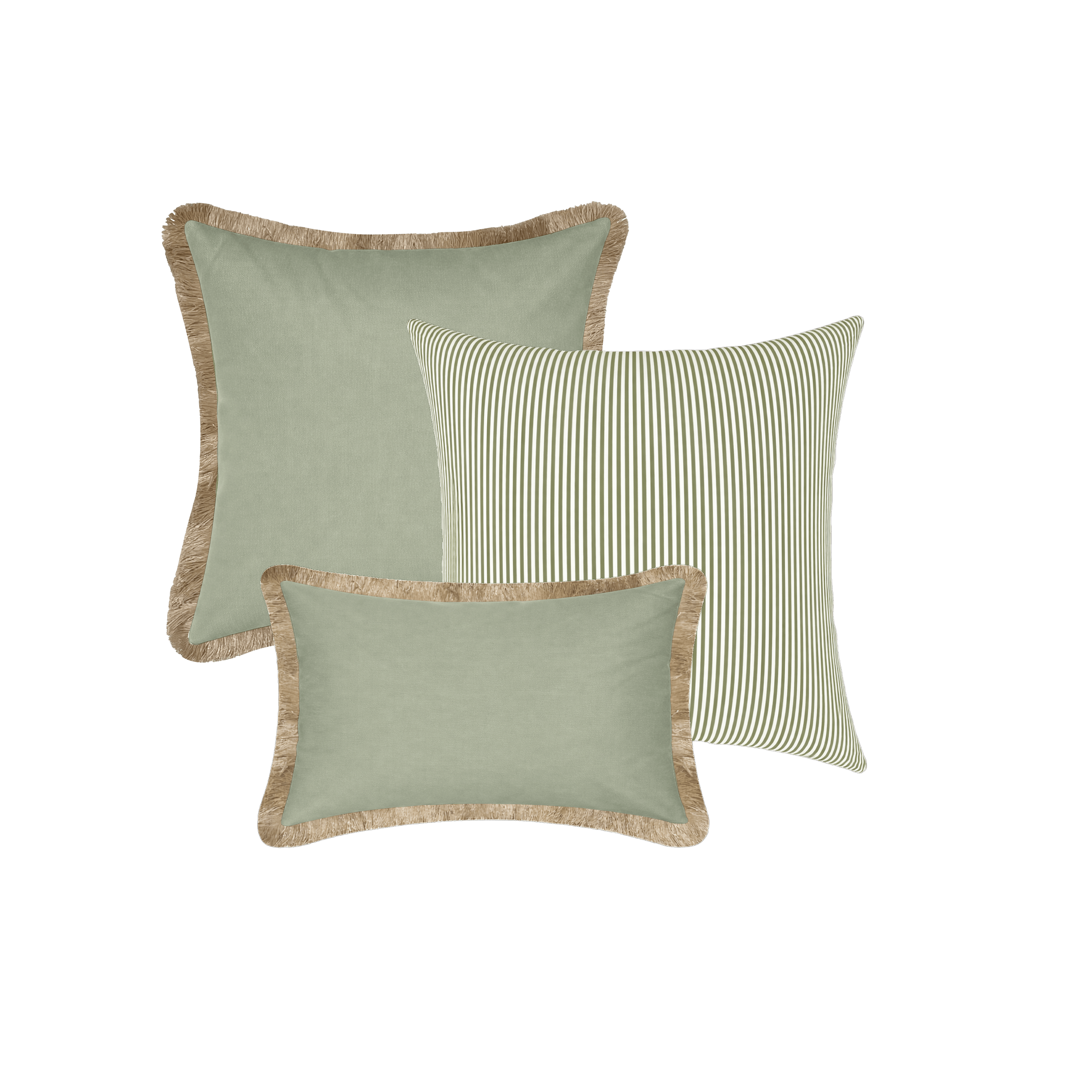 Tahiti Outdoor Cushions Stylist Selection - Sage with Sage Stripe 3pc (ETA Late May 26)