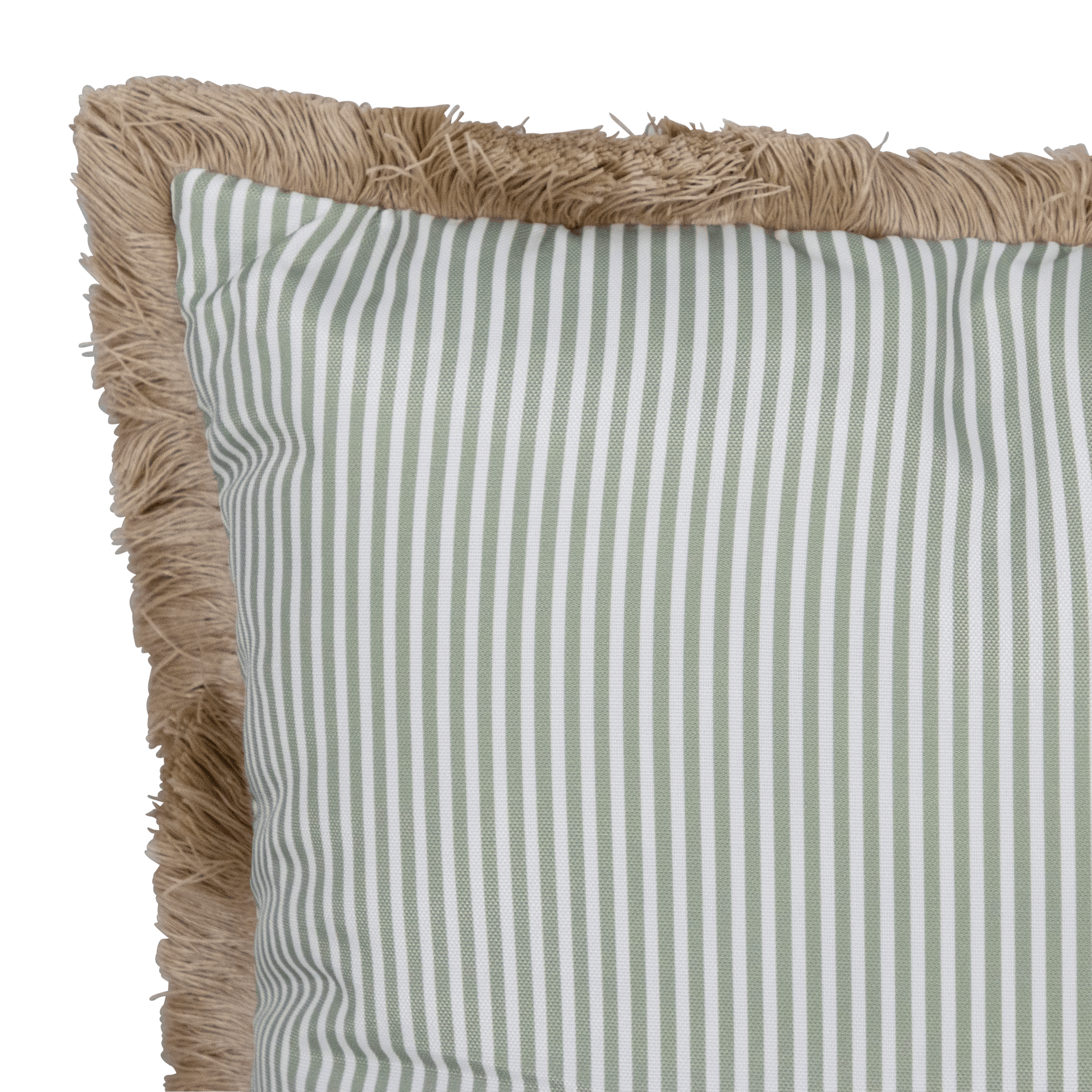 Tahiti Sage Stripe - 50x50cm Fringed Outdoor Cushion (ETA Late May 26)