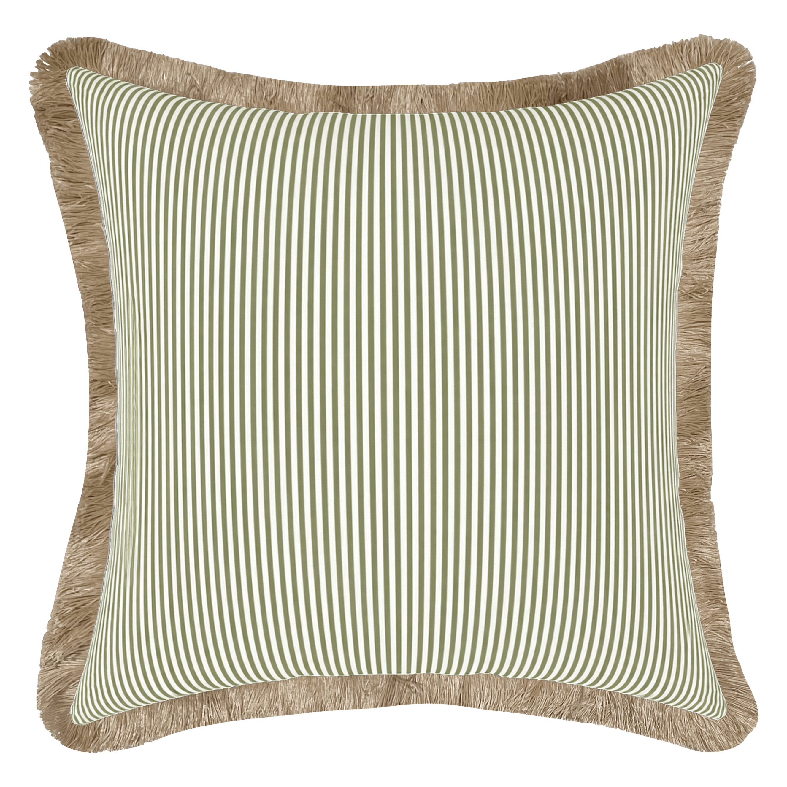 Tahiti Sage Stripe - 50x50cm Fringed Outdoor Cushion (ETA Late May 26)