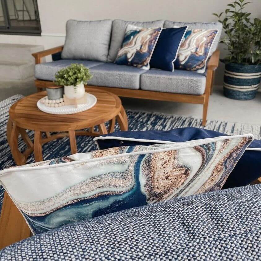 Bondi Solid Navy - 45 x 45 cm Piped Outdoor Cushion