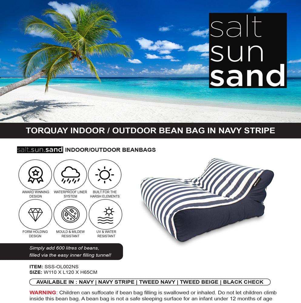 Torquay Indoor/Outdoor Bean Bag in Navy Stripe - saltsunsand