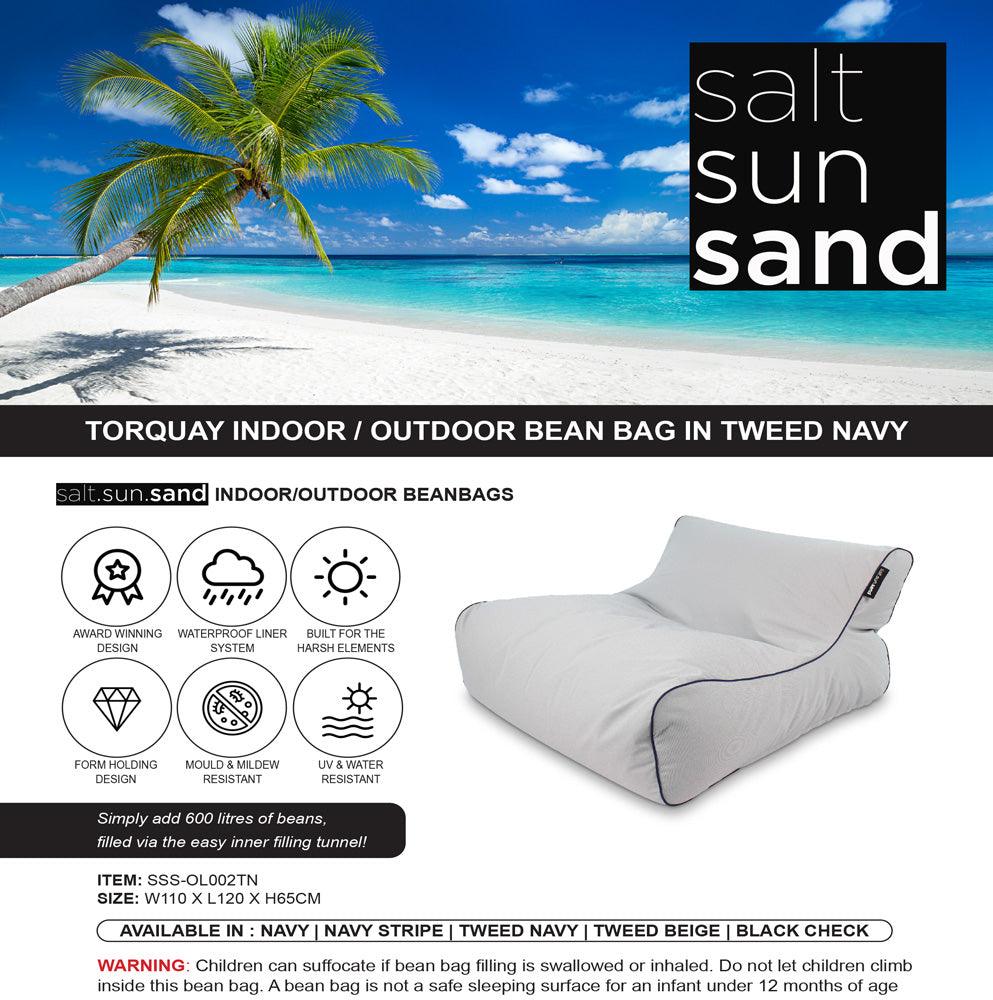 Torquay Indoor/Outdoor Bean Bag in Tweed Navy - saltsunsand