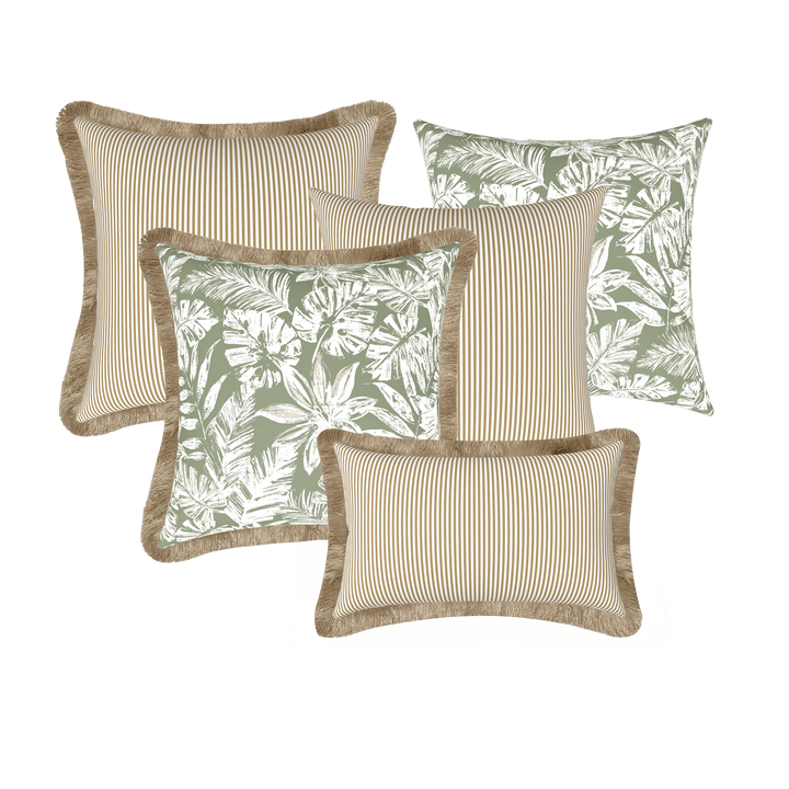 Tahiti Outdoor Cushions Stylist Selection - Natural Stripe with Sage Escape