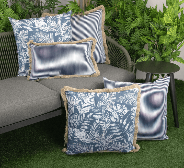 Tahiti Outdoor Cushions Stylist Selection - Navy Stripe with Navy Escape