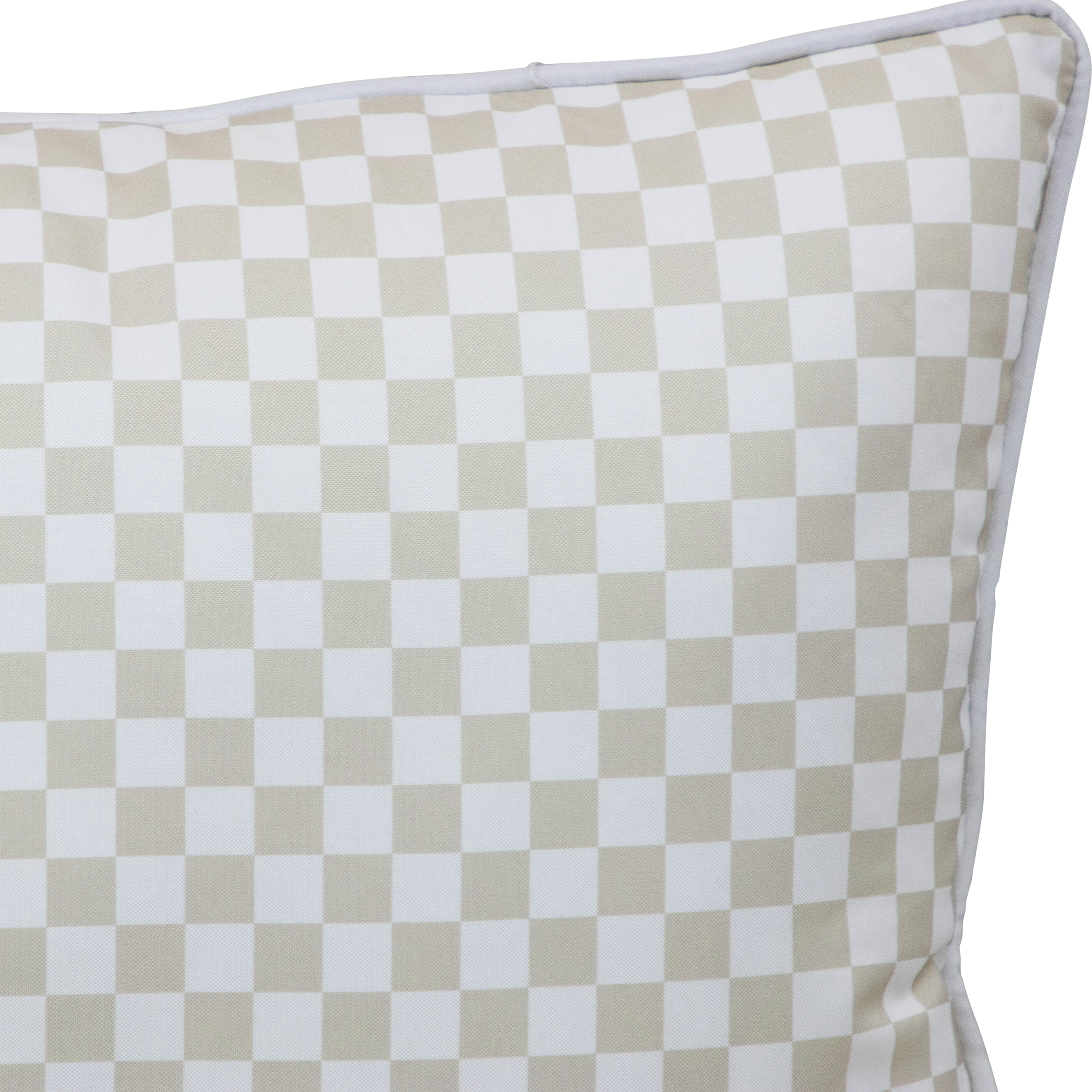 Bondi Almond Milk check - 45 x 45 cm Piped Outdoor Cushion