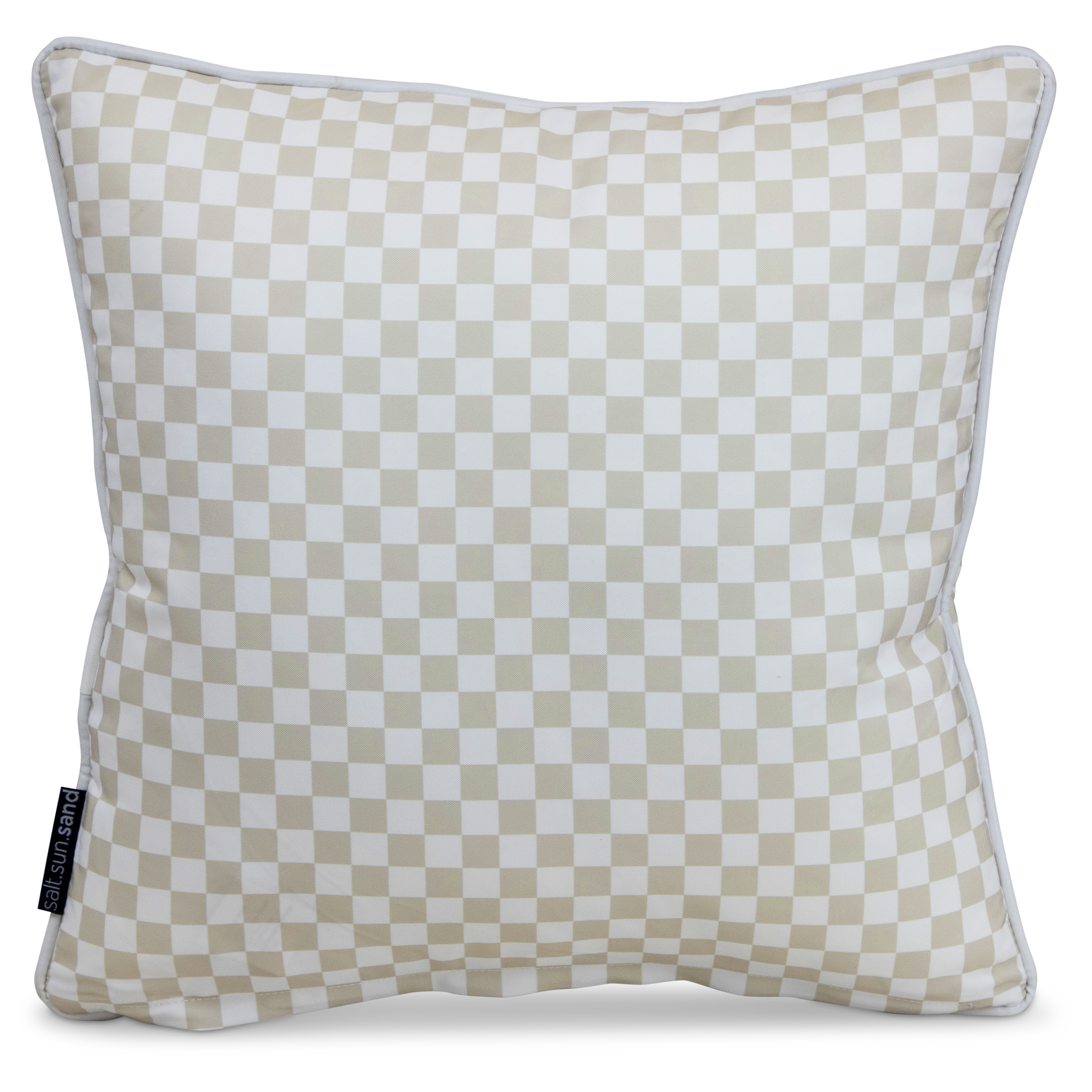 Bondi Almond Milk check - 45 x 45 cm Piped Outdoor Cushion