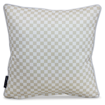 Bondi Almond Milk check - 45 x 45 cm Piped Outdoor Cushion