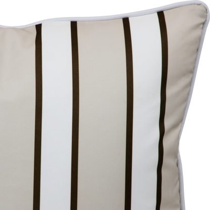 Bondi Stripe Almond Milk - 45 x 45 cm Piped Outdoor Cushion