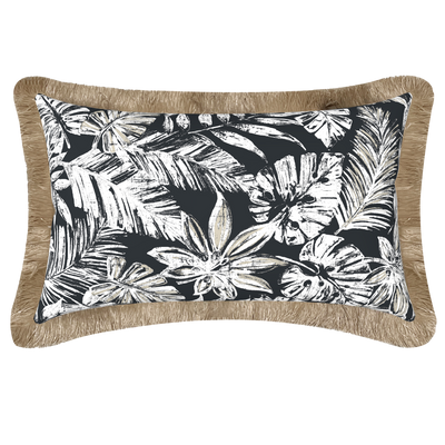 Tahiti Black Escape - 30x50cm Fringed Outdoor Cushion (ETA Mid June 26)