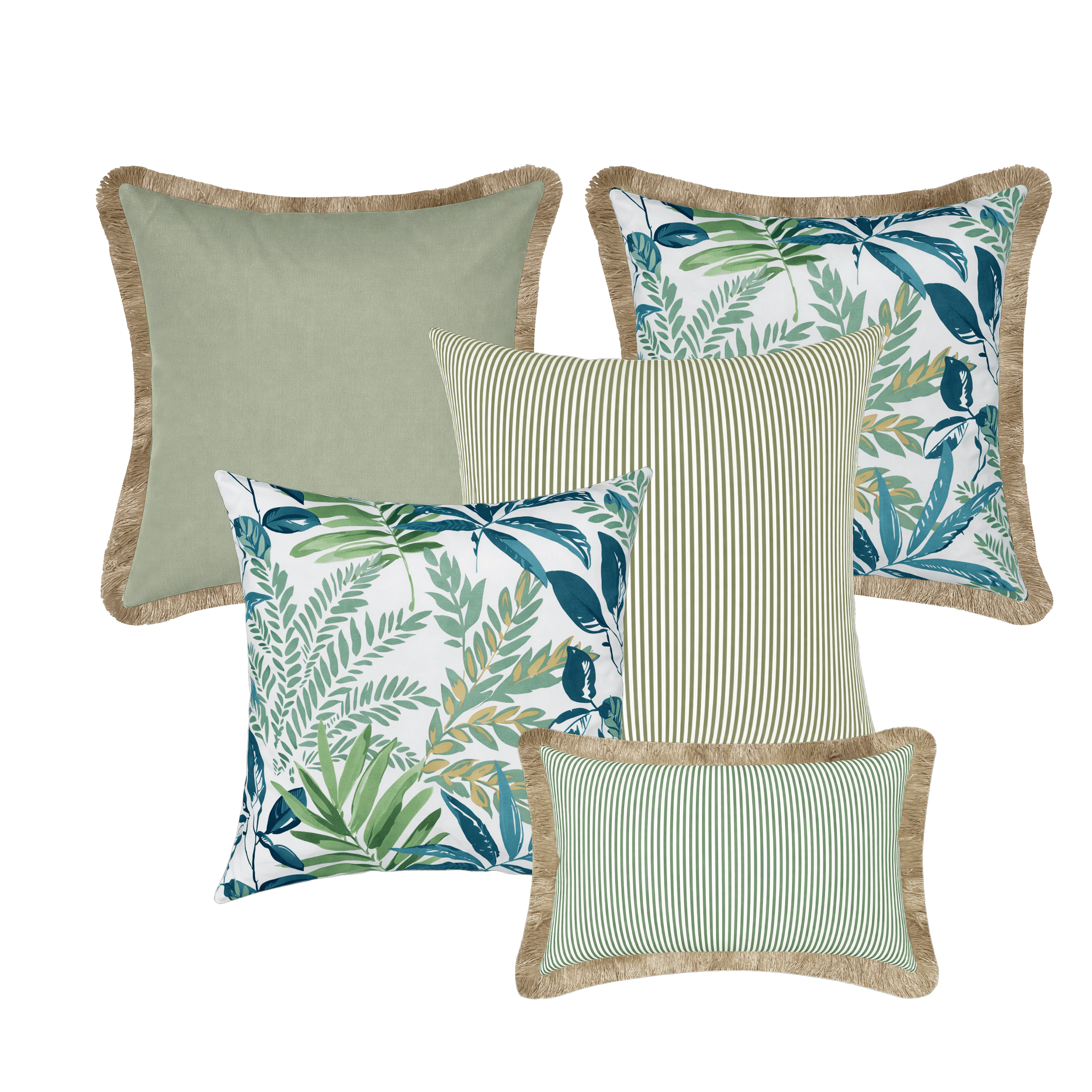 Tahiti Outdoor Cushions Stylist Selection - Evergreen with Sage 5pc (ETA Late May 26)
