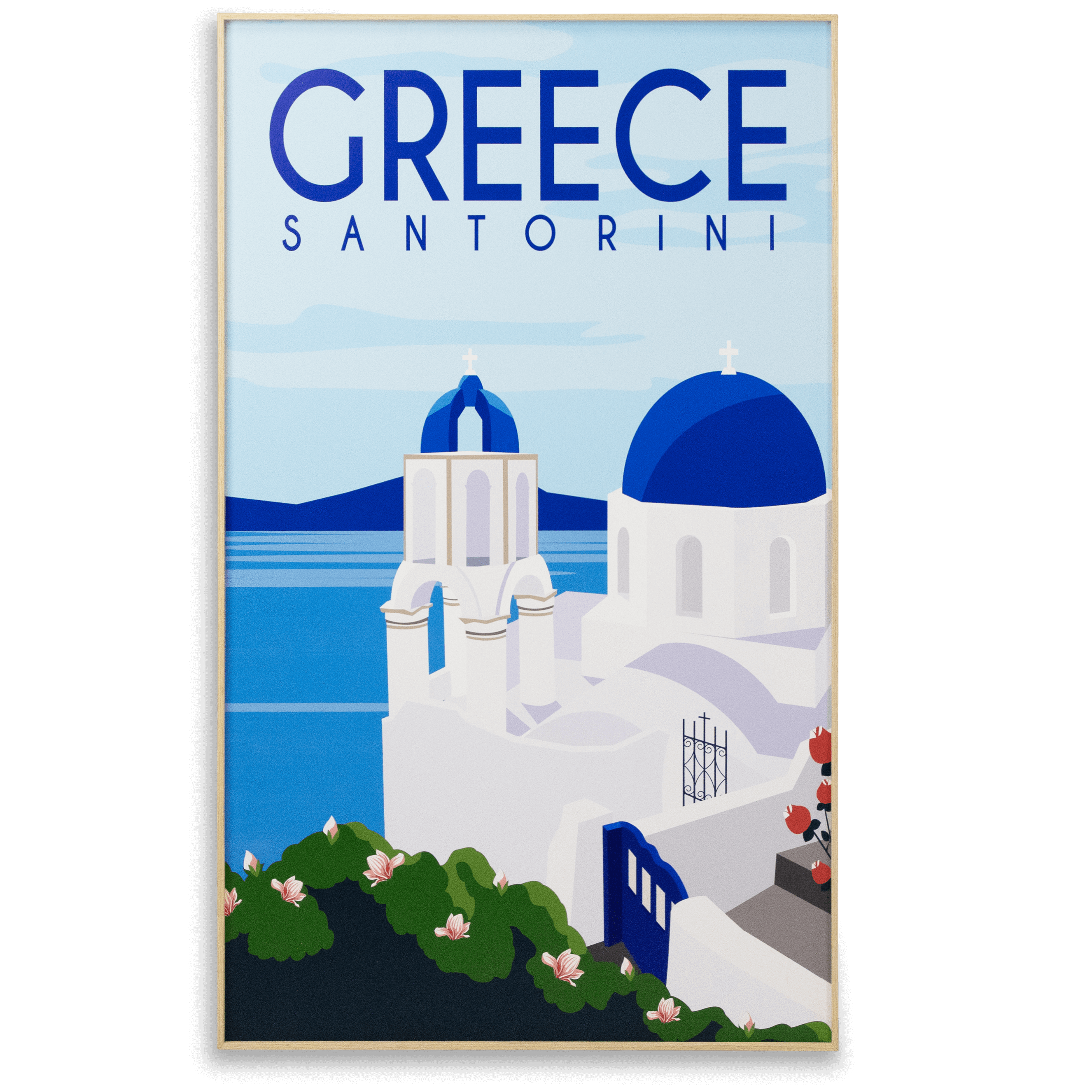 Greece Santorini - 60 x 100cm Outdoor UV Wall Art with Beech Aluminium Frame