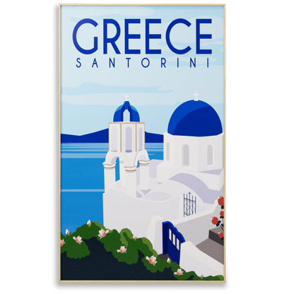 Greece Santorini - 60 x 100cm Outdoor UV Wall Art with Beech Aluminium Frame