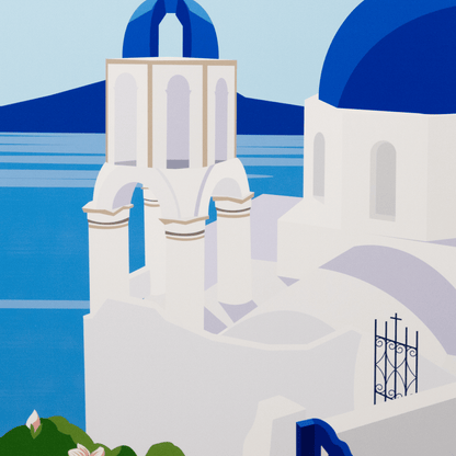 Greece Santorini - 60 x 100cm Outdoor UV Wall Art with Beech Aluminium Frame