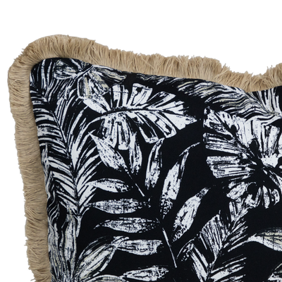 Tahiti Black Escape - 50x50cm Fringed Outdoor Cushion (ETA Mid June 26)