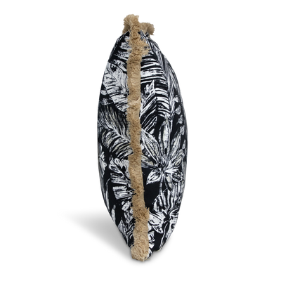 Tahiti Black Escape - 50x50cm Fringed Outdoor Cushion (ETA Mid June 26)