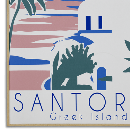 Santorini Greek Island - 60 x 100cm Outdoor UV Wall Art with Beech Aluminium Frame
