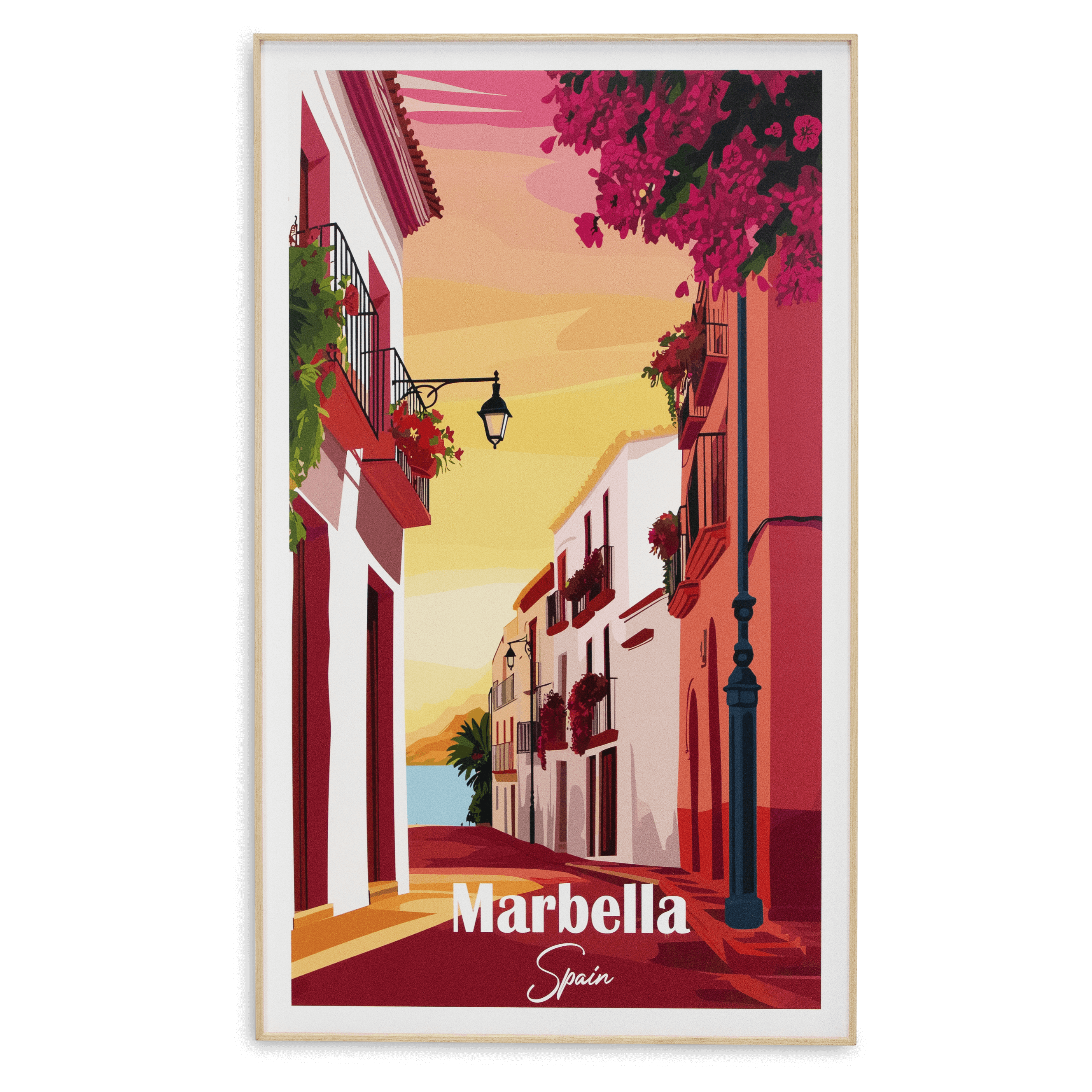 Marbella Spain - 60 x 100cm Outdoor UV Wall Art with Beech Aluminium Frame