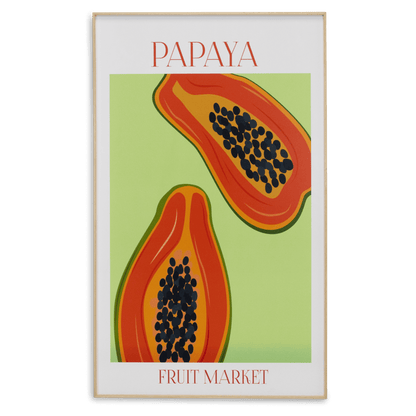 Papaya Fruit Market - 60 x 100cm Outdoor UV Wall Art with Beech Aluminium Frame