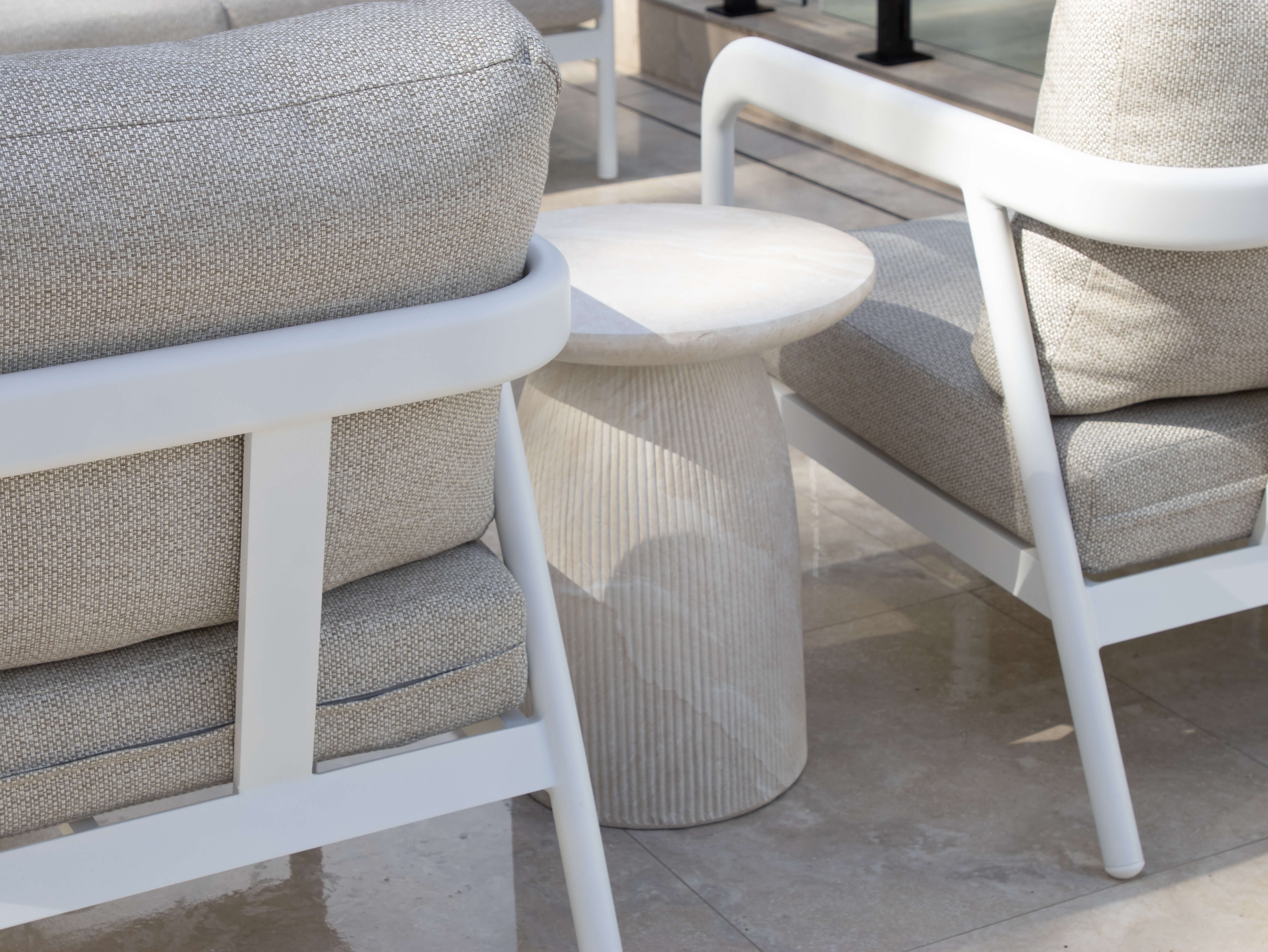 Roma Side Table in MGO Travertine Finish