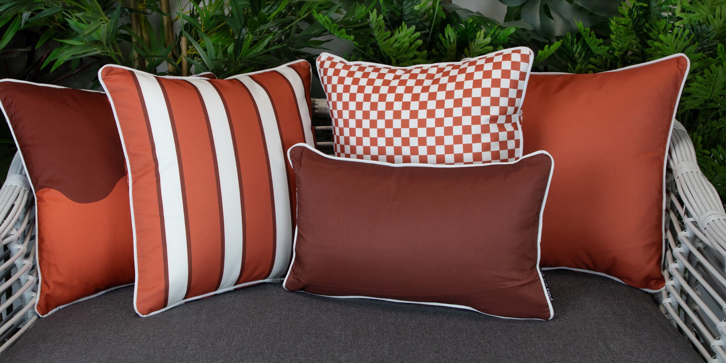 Bondi Outdoor Cushions Stylist Selection - Coral Chestnut Wave