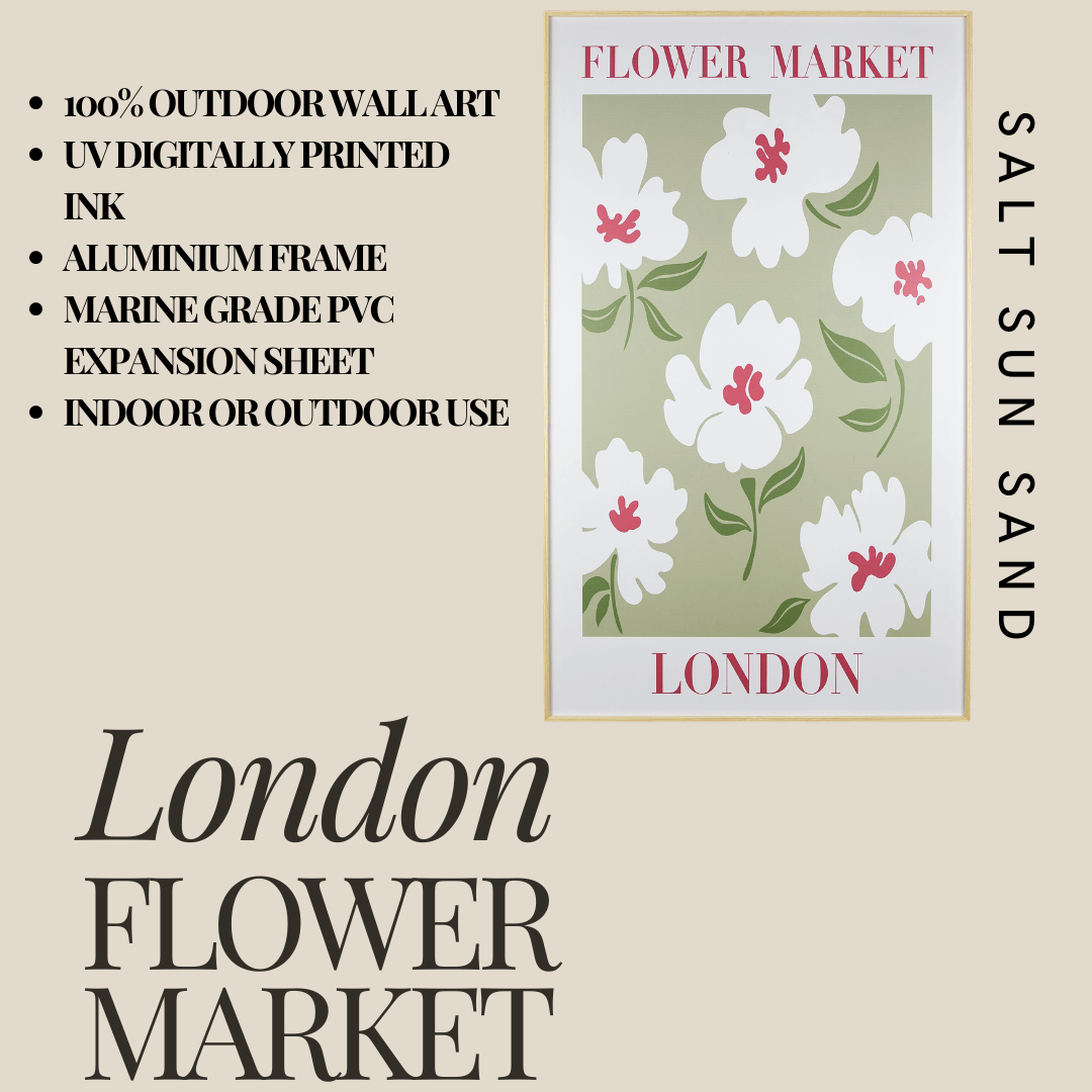 London Flower Market - 60 x 100cm Outdoor Wall Art with Beech Aluminium Frame