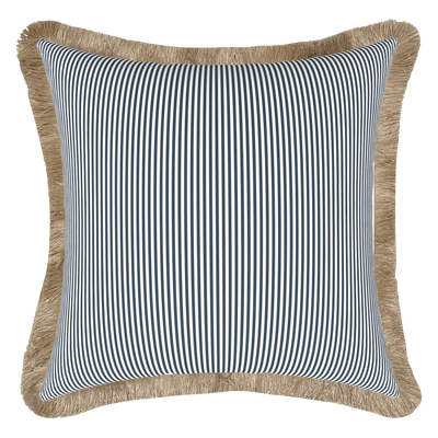 Tahiti Marine Stripe - 50x50cm Fringed Outdoor Cushion (ETA Mid June 26)