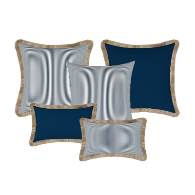 Tahiti Outdoor Cushions Stylist Selection - Marine Stripe with Navy 5pc (ETA Late May 26)