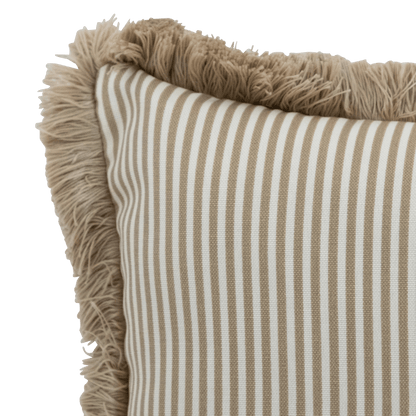 Tahiti Natural Stripe - 50x50cm Fringed Outdoor Cushion