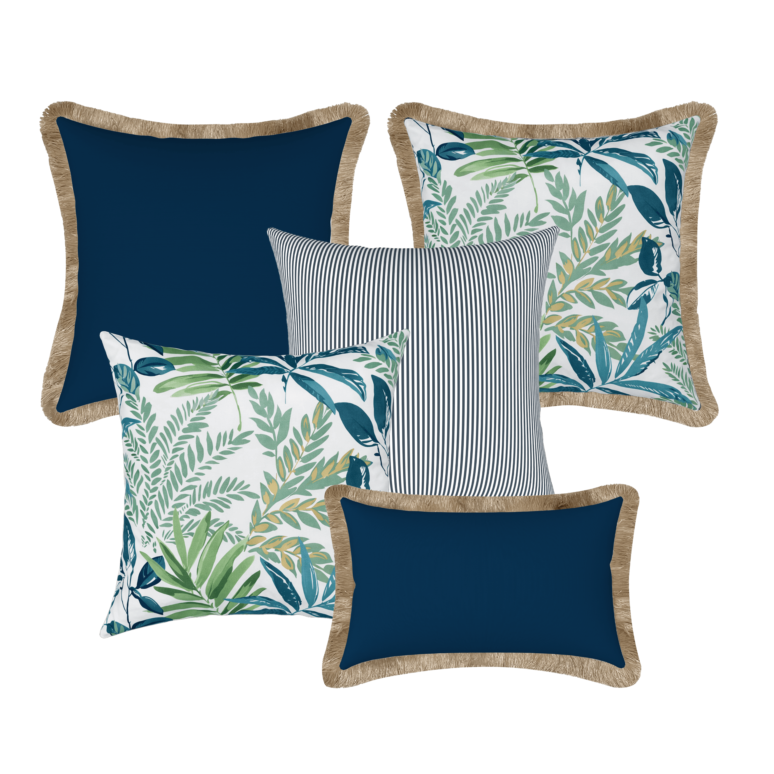 Tahiti Outdoor Cushions Stylist Selection - Evergreen with Navy 5pc (ETA Late May 26)