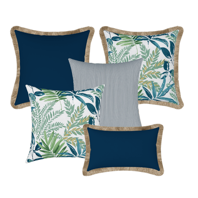 Tahiti Outdoor Cushions Stylist Selection - Evergreen with Navy 5pc (ETA Late May 26)