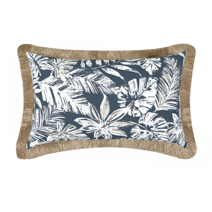 Tahiti Navy Escape - 30x50cm Fringed Outdoor Cushion