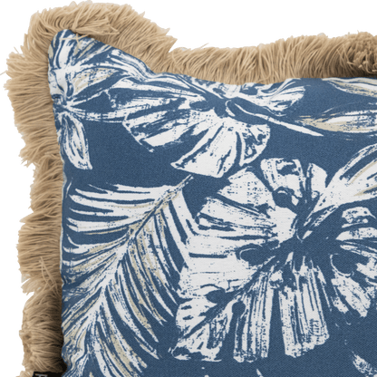 Tahiti Navy Escape - 50x50cm Fringed Outdoor Cushion