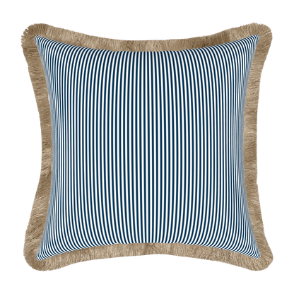 Tahiti Navy Stripe - 50x50cm Fringed Outdoor Cushion