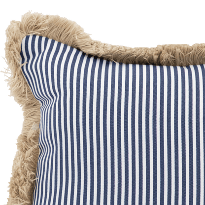 Tahiti Navy Stripe - 30x50cm Fringed Outdoor Cushion