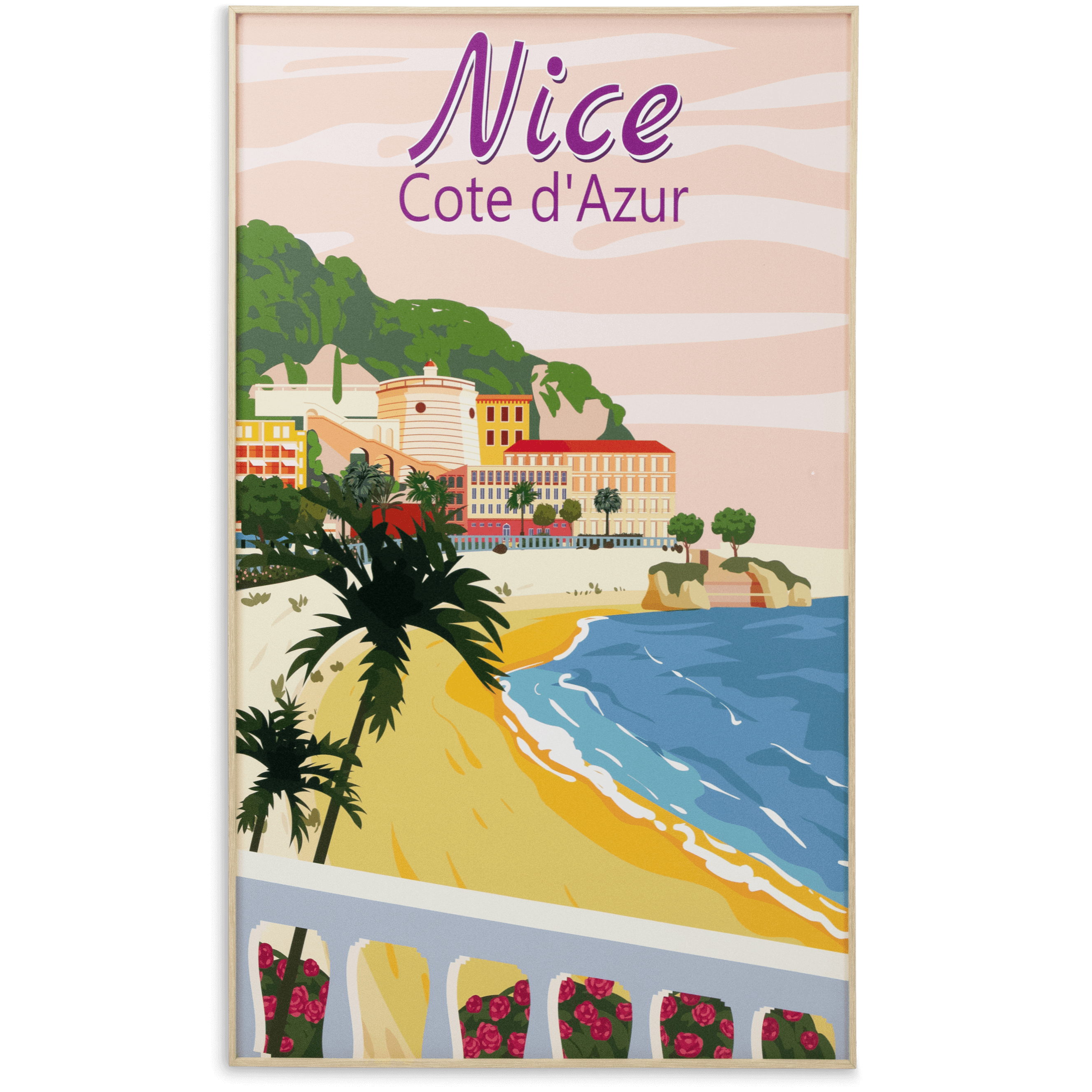 Nice Cote D'Azur - 60 x 100cm Outdoor UV Wall Art with Beech Aluminium Frame