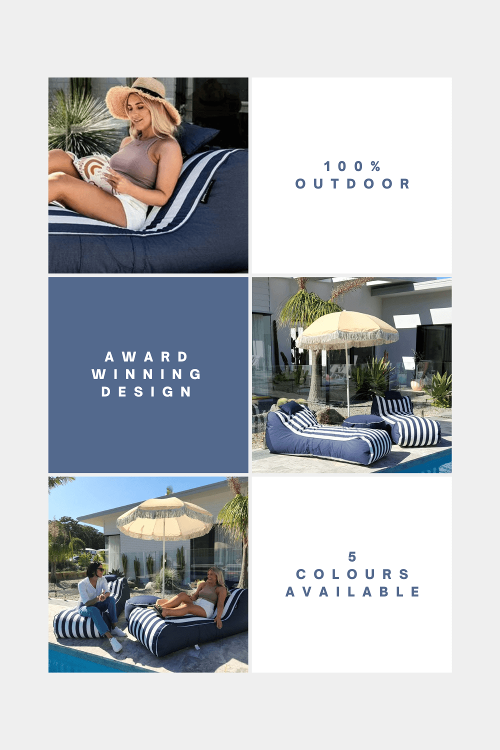 Bondi Outdoor Bean Bag in Navy Stripe