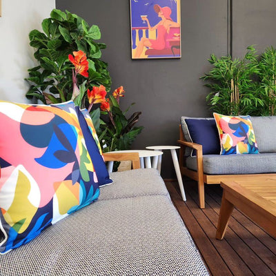 Bondi Solid Navy - 45 x 45 cm Piped Outdoor Cushion