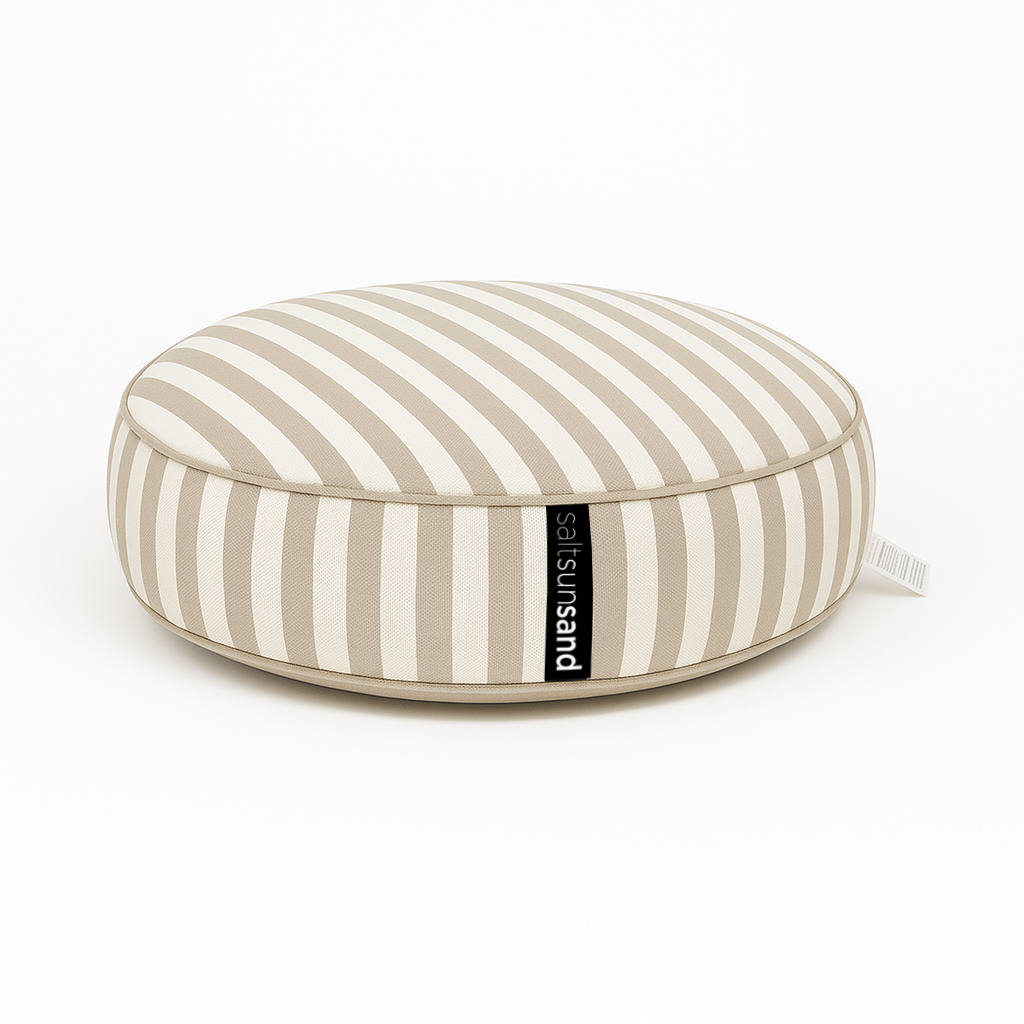 Pawesome Indoor/Outdoor Premium Round Dog Bed in Taupe Stripe