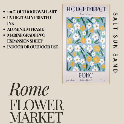 Rome Flower Market - 60 x 100cm Outdoor Wall Art with Beech Aluminium Frame