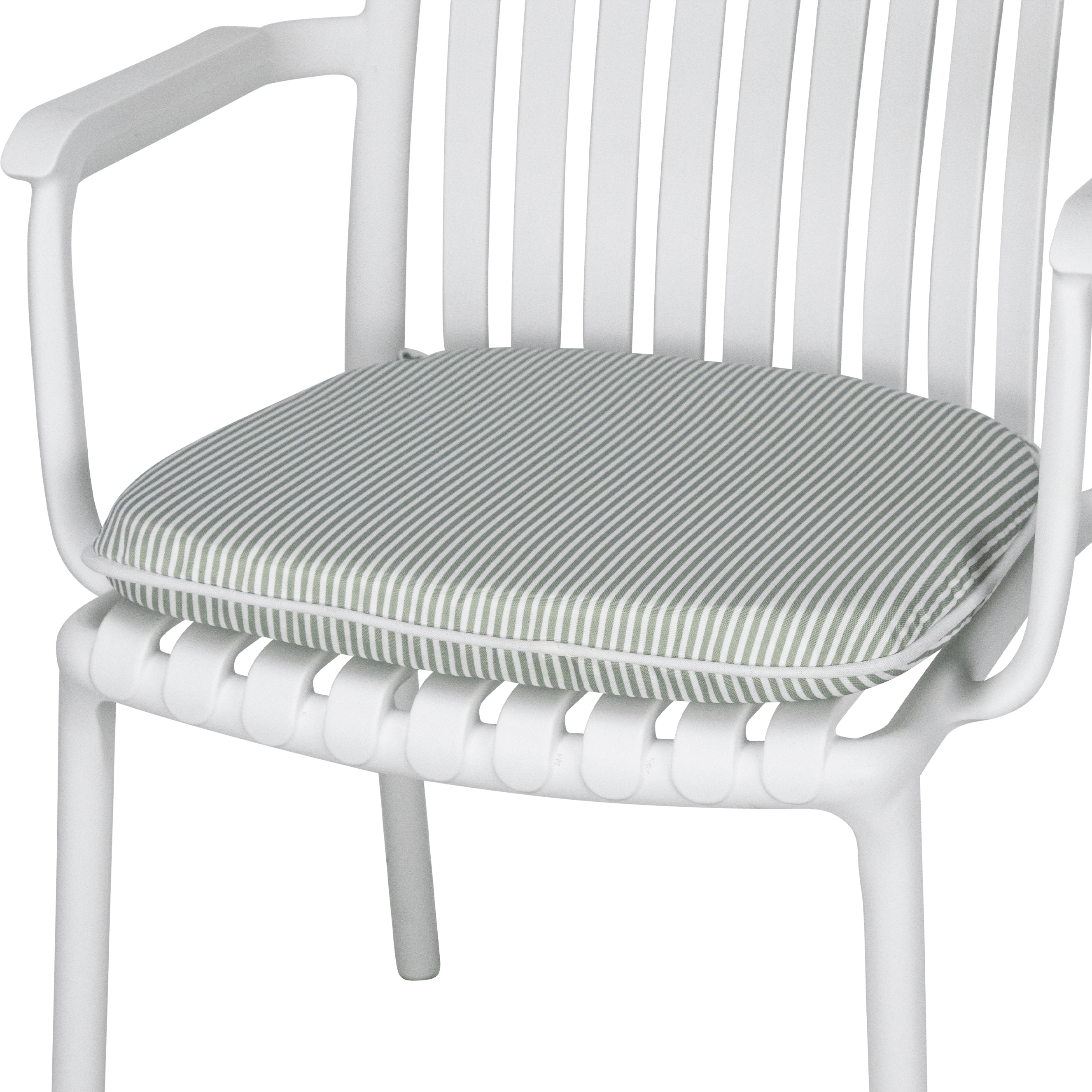 Tahiti Sage Stripe Rounded Outdoor Chair Pad - 40x42x5cm