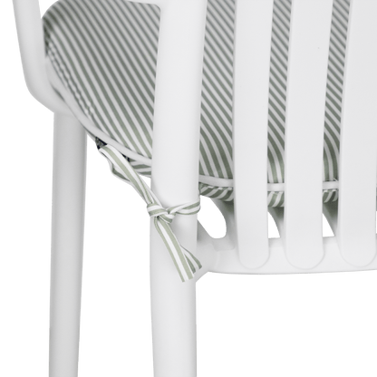 Tahiti Sage Stripe Rounded Outdoor Chair Pad - 40x42x5cm