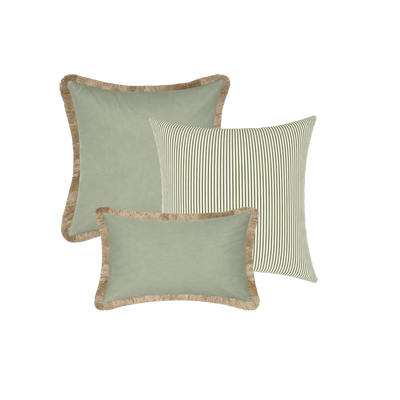 Tahiti Outdoor Cushions Stylist Selection - Sage with Sage Stripe 3pc (ETA Mid June 26)