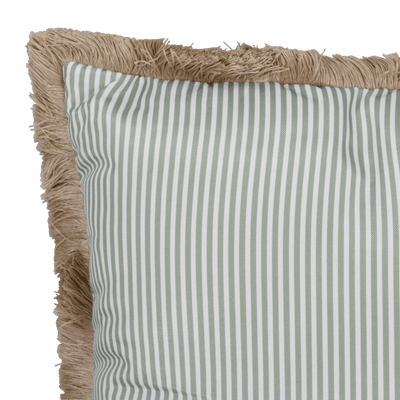 Tahiti Sage Stripe - 50x50cm Fringed Outdoor Cushion (ETA Late May 26)
