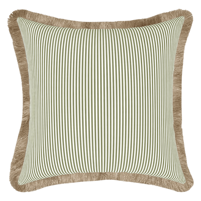 Tahiti Sage Stripe - 50x50cm Fringed Outdoor Cushion (ETA Late May 26)
