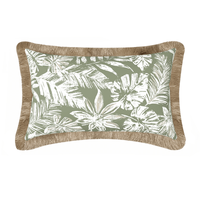 Tahiti Sage Escape - 30x50cm Fringed Outdoor Cushion (ETA Late May 26)